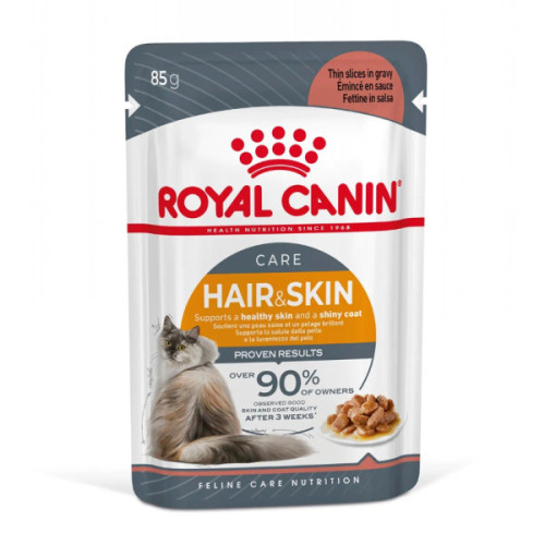 Royal Canin CAT (FCN) Hair & Skin Care Adult (Gravy) 加護系列 成貓亮毛及皮膚加護主食濕糧(肉汁) (3105100) 85g X 12 原盒 (原裝行貨)